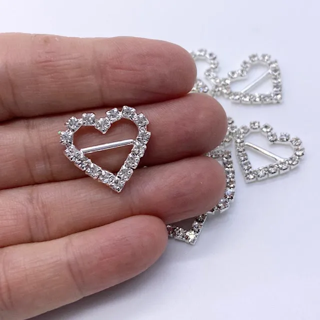 Heart Rhinestone Slider Buckles