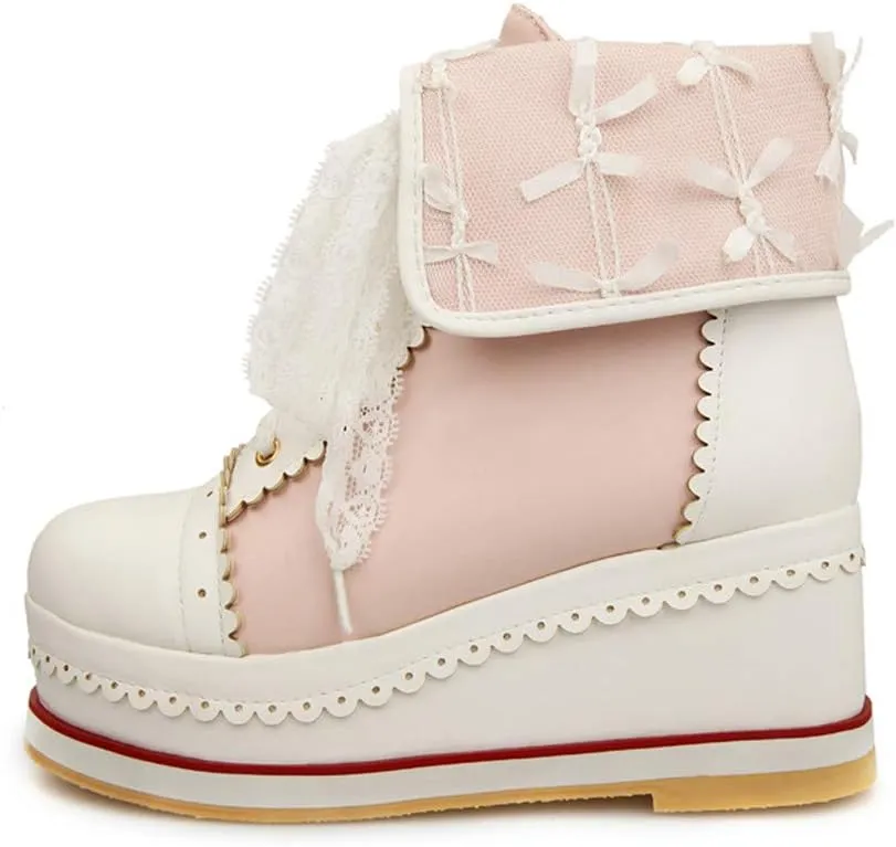 HILIB Women's Cute Lolita Boots Cosplay Brogue Wedge Boots