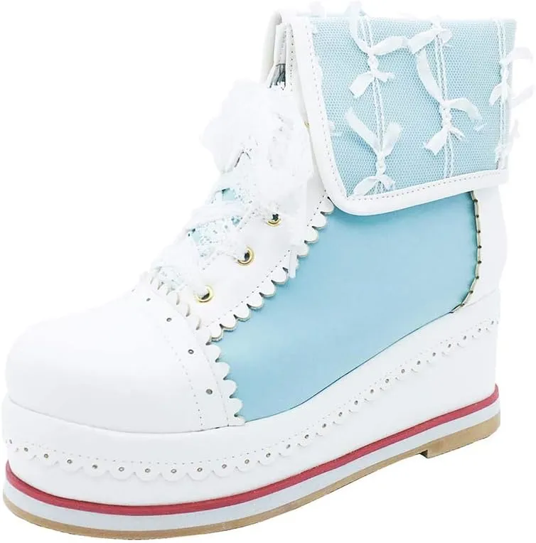 HILIB Women's Cute Lolita Boots Cosplay Brogue Wedge Boots
