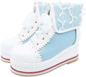 HILIB Women's Cute Lolita Boots Cosplay Brogue Wedge Boots
