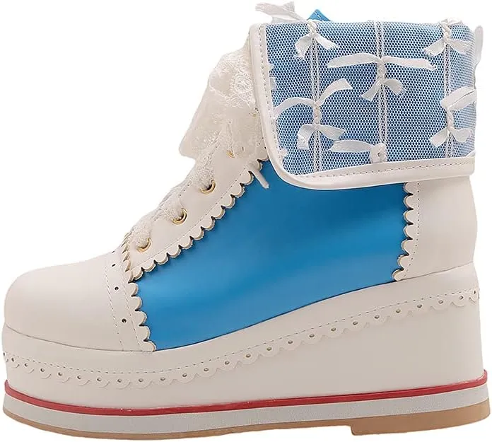 HILIB Women's Cute Lolita Boots Cosplay Brogue Wedge Boots