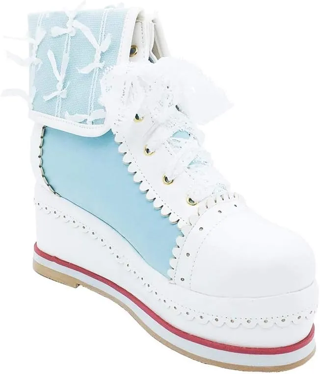 HILIB Women's Cute Lolita Boots Cosplay Brogue Wedge Boots