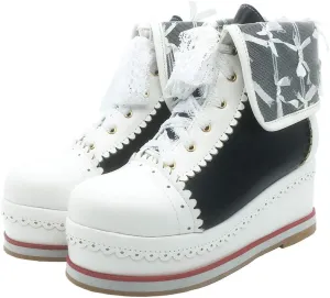 HILIB Women's Cute Lolita Boots Cosplay Brogue Wedge Boots