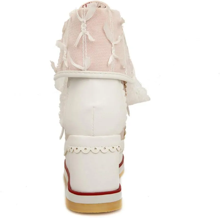 HILIB Women's Cute Lolita Boots Cosplay Brogue Wedge Boots