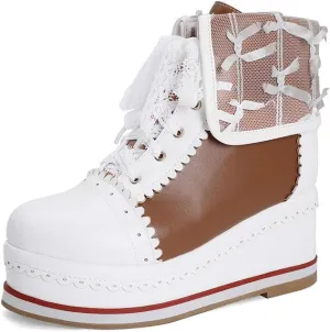 HILIB Women's Cute Lolita Boots Cosplay Brogue Wedge Boots