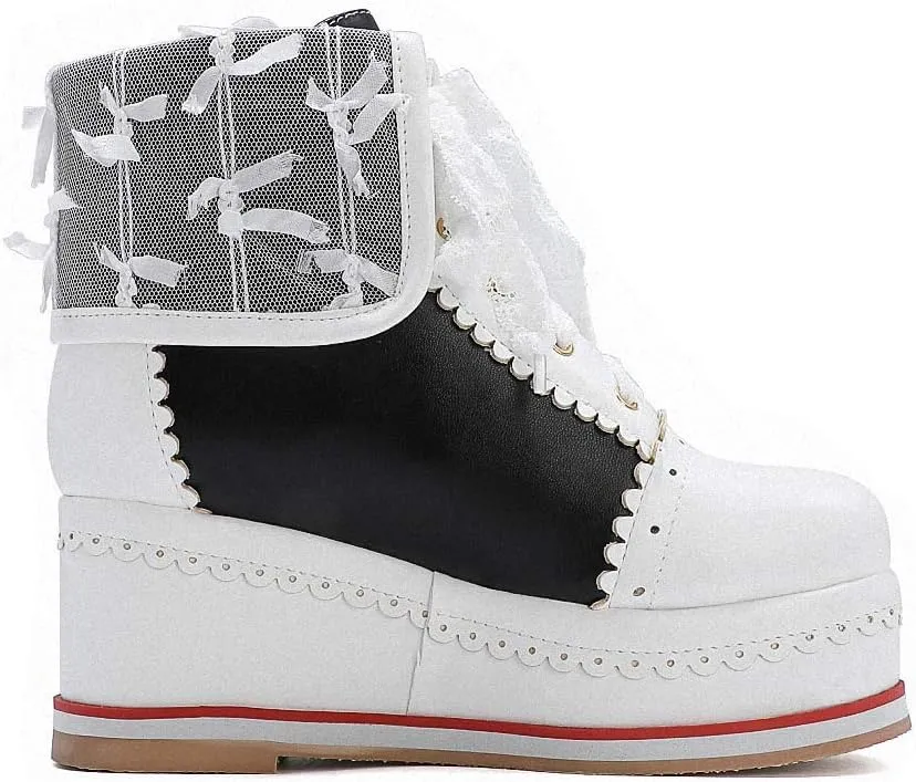HILIB Women's Cute Lolita Boots Cosplay Brogue Wedge Boots