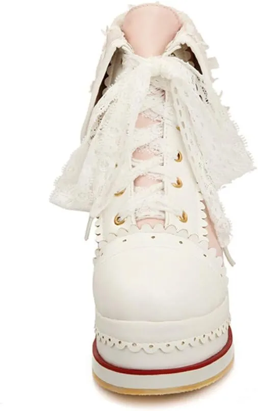 HILIB Women's Cute Lolita Boots Cosplay Brogue Wedge Boots