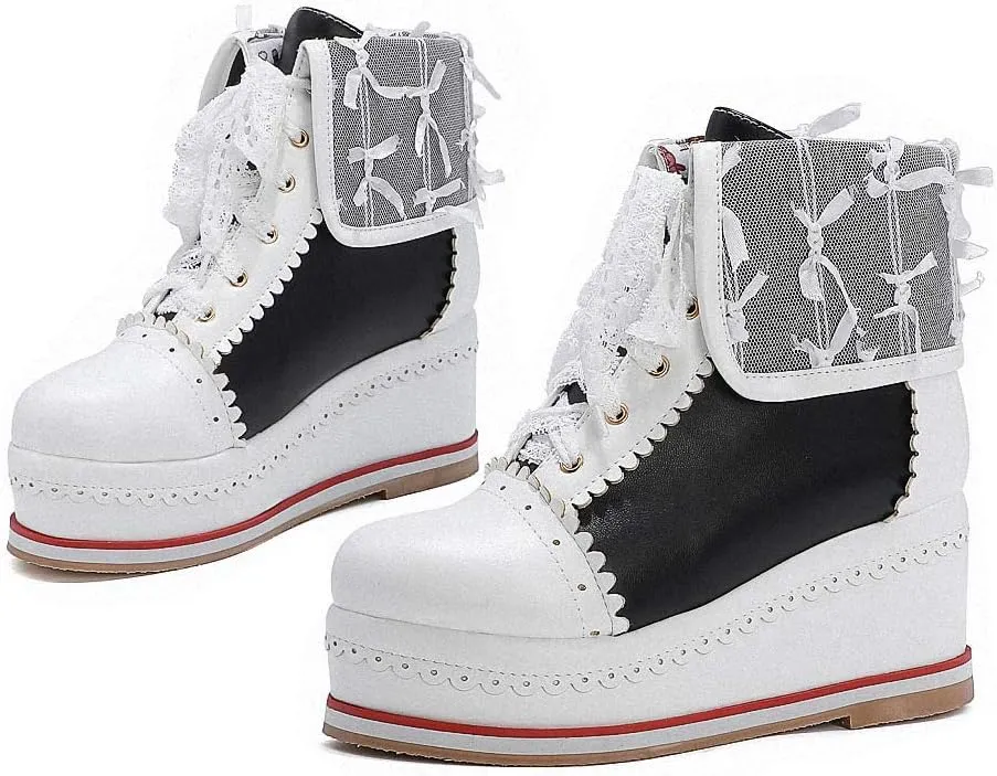 HILIB Women's Cute Lolita Boots Cosplay Brogue Wedge Boots