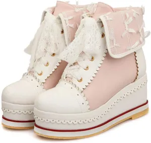 HILIB Women's Cute Lolita Boots Cosplay Brogue Wedge Boots