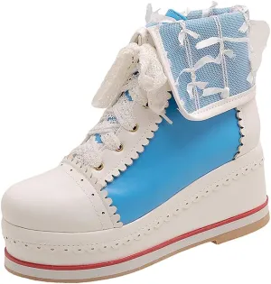 HILIB Women's Cute Lolita Boots Cosplay Brogue Wedge Boots