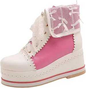 HILIB Women's Cute Lolita Boots Cosplay Brogue Wedge Boots