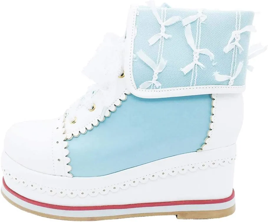 HILIB Women's Cute Lolita Boots Cosplay Brogue Wedge Boots