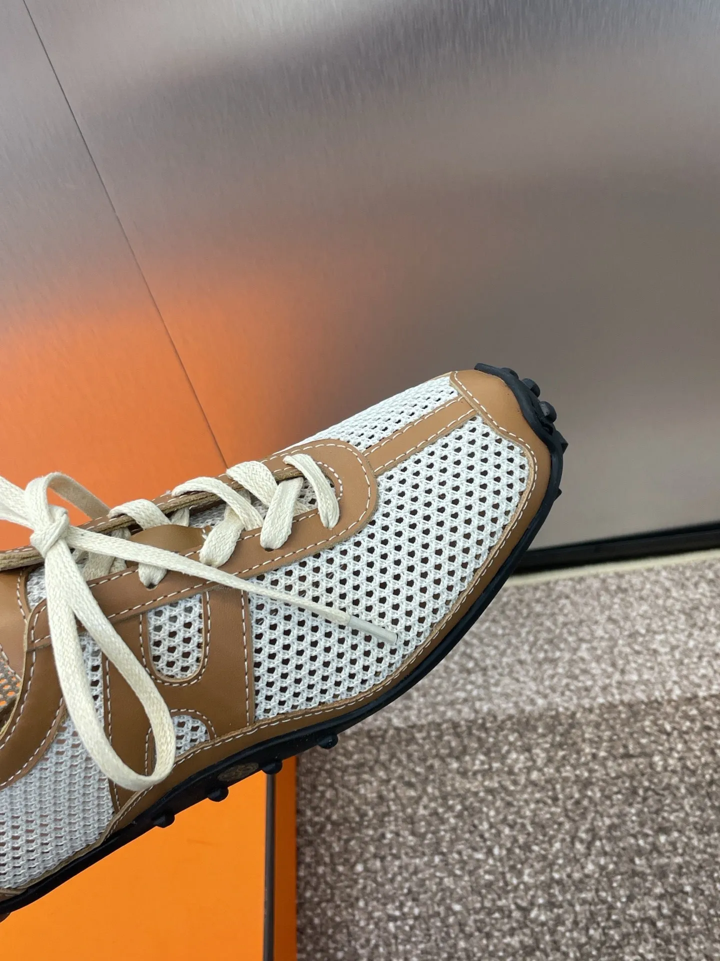 HM 25C Kiga sneaker Brown mix White Crochet knit with Calfskin 208291