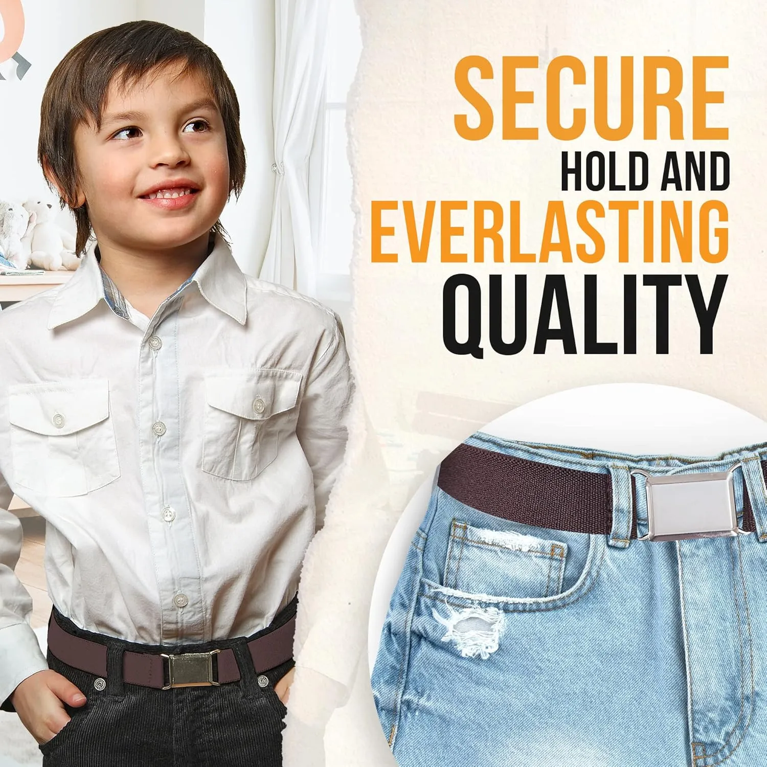 HOLD’EM children’s Elastic silver Buckle Belts for Boys girls Toddler Size 2t 3t 4t 5t