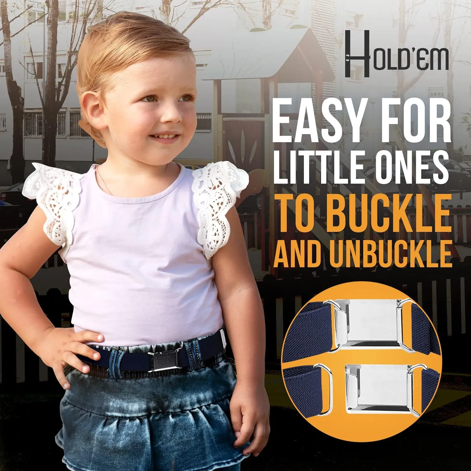 HOLD’EM children’s Elastic silver Buckle Belts for Boys girls Toddler Size 2t 3t 4t 5t