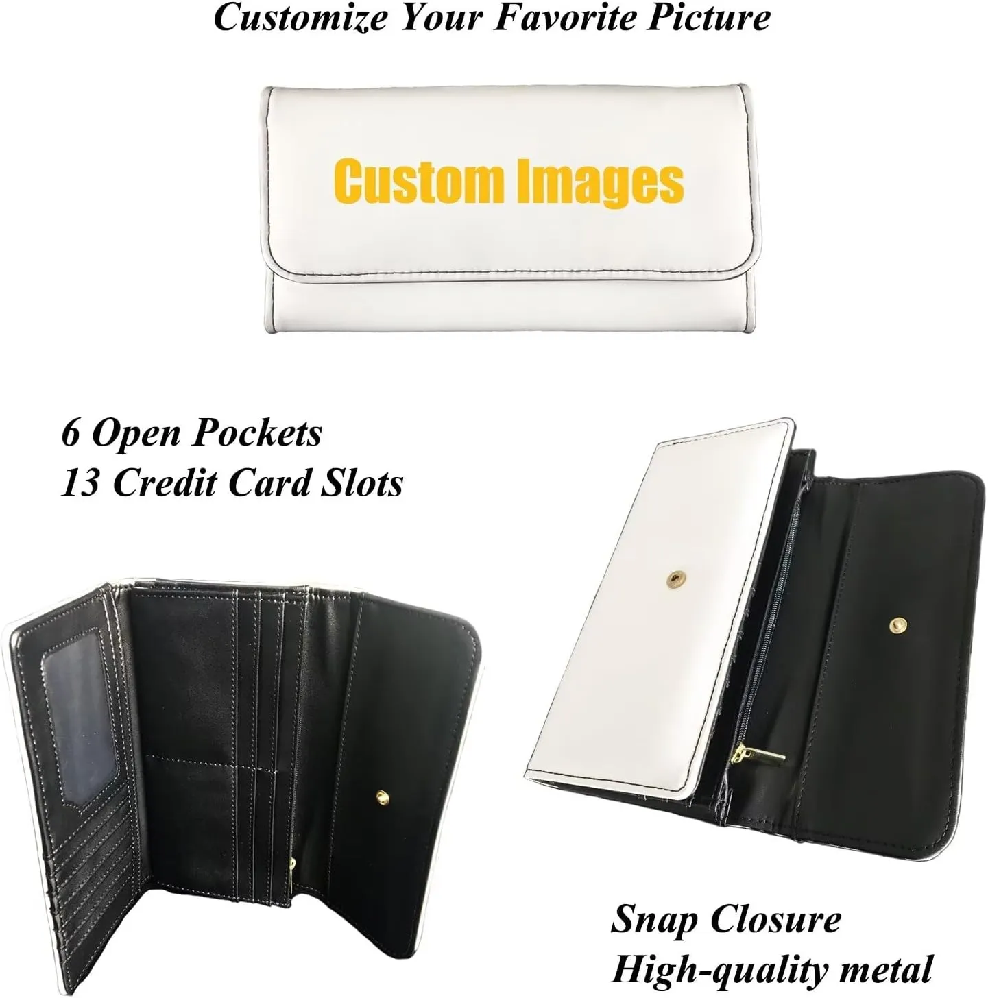Howilath Black Cat Print Women Wallet Purse Ladies Credit Card Holder, Leather Trifold Credit Card Holder Organizer with Coins Zipper Pocket