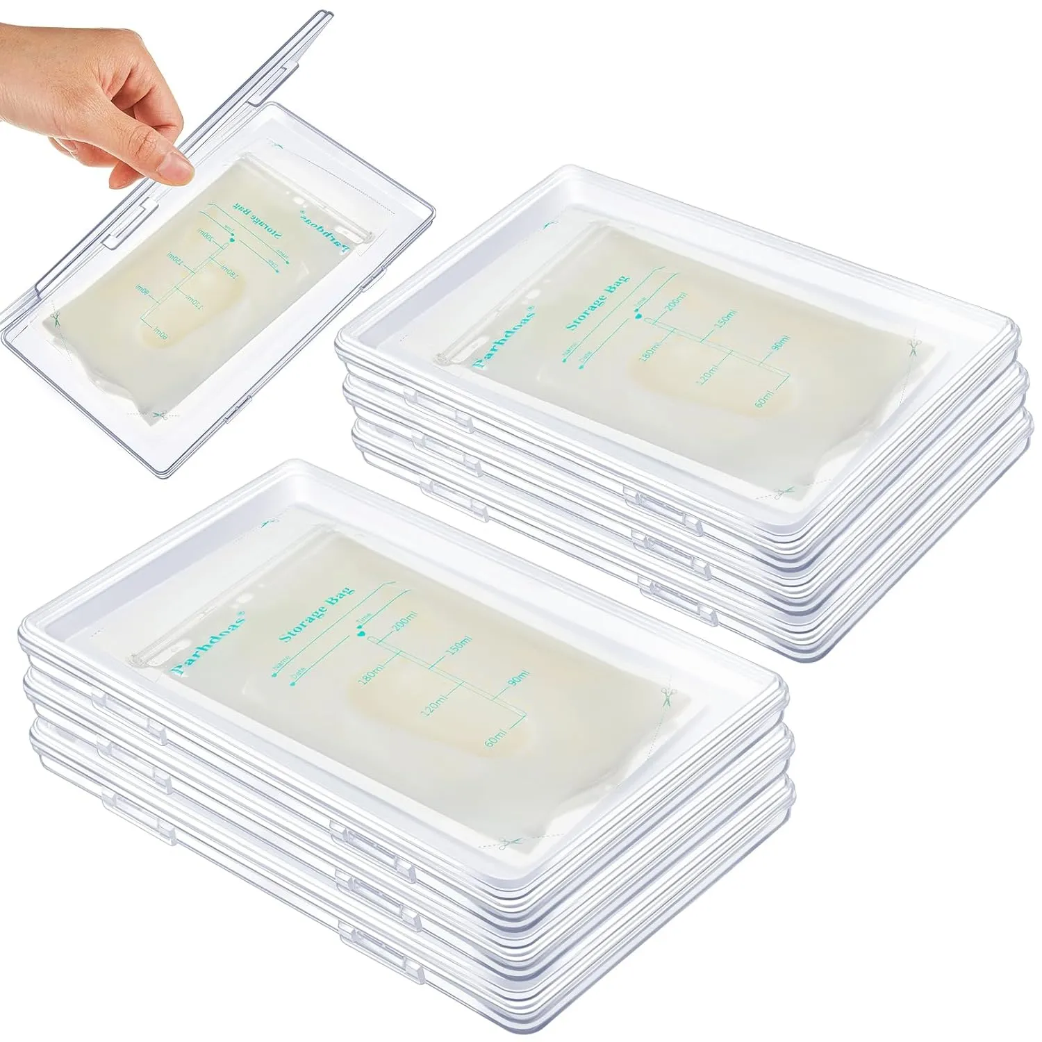 Hushee 12 Pcs Clear Flat Breast Milk Freezer Storage Organizer Space Saving Breastmilk Storage Breastmilk Freezer Tray Breastfeeding Bag Organization, 7.87 x 4.72 x 0.67 in