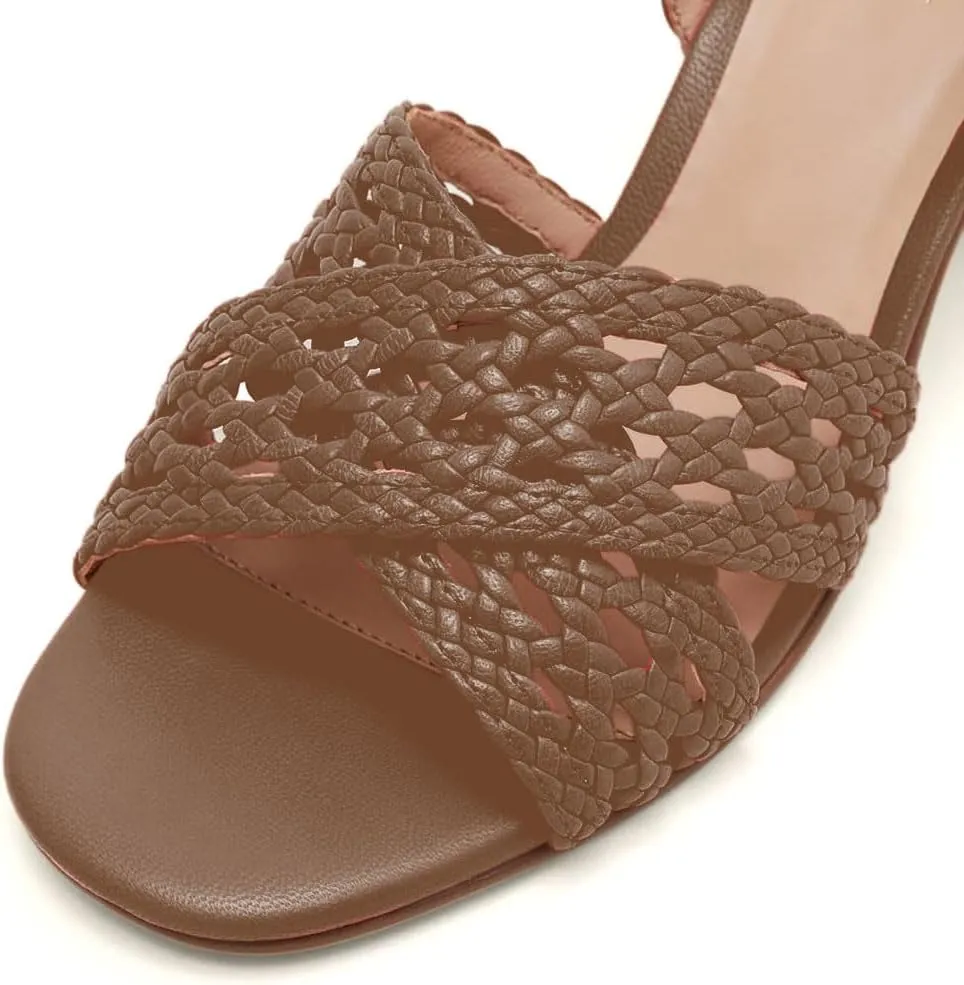 iadore Women's Round Toe Braided Heeled Sandals Ankle Strap Chunky Block Heel Sandals Open Toe Fashion Dress High Heels