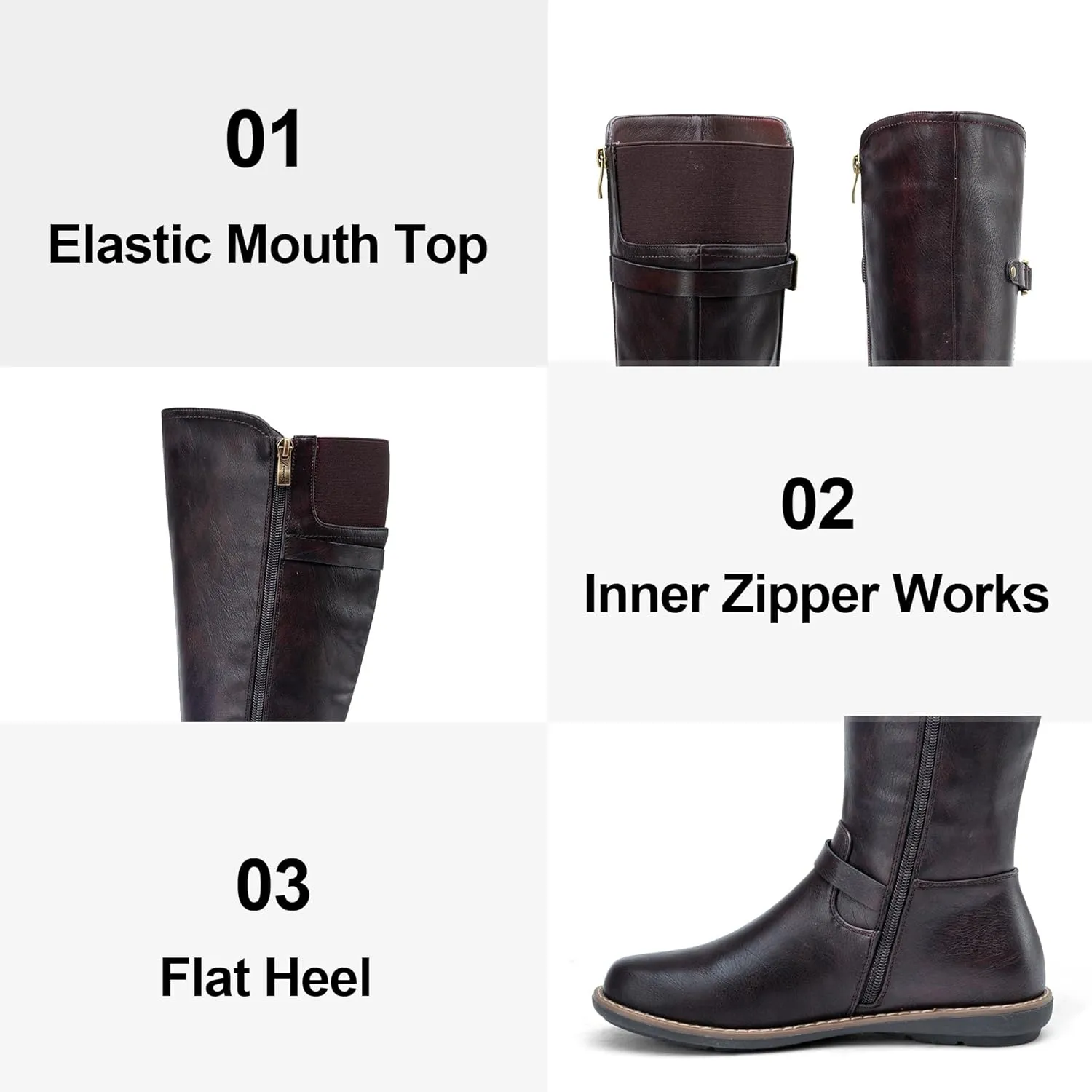 Jeossy Women's 9655 Knee High Boots Flat Riding Boots Buckle Tall Boots with Zipper for Women
