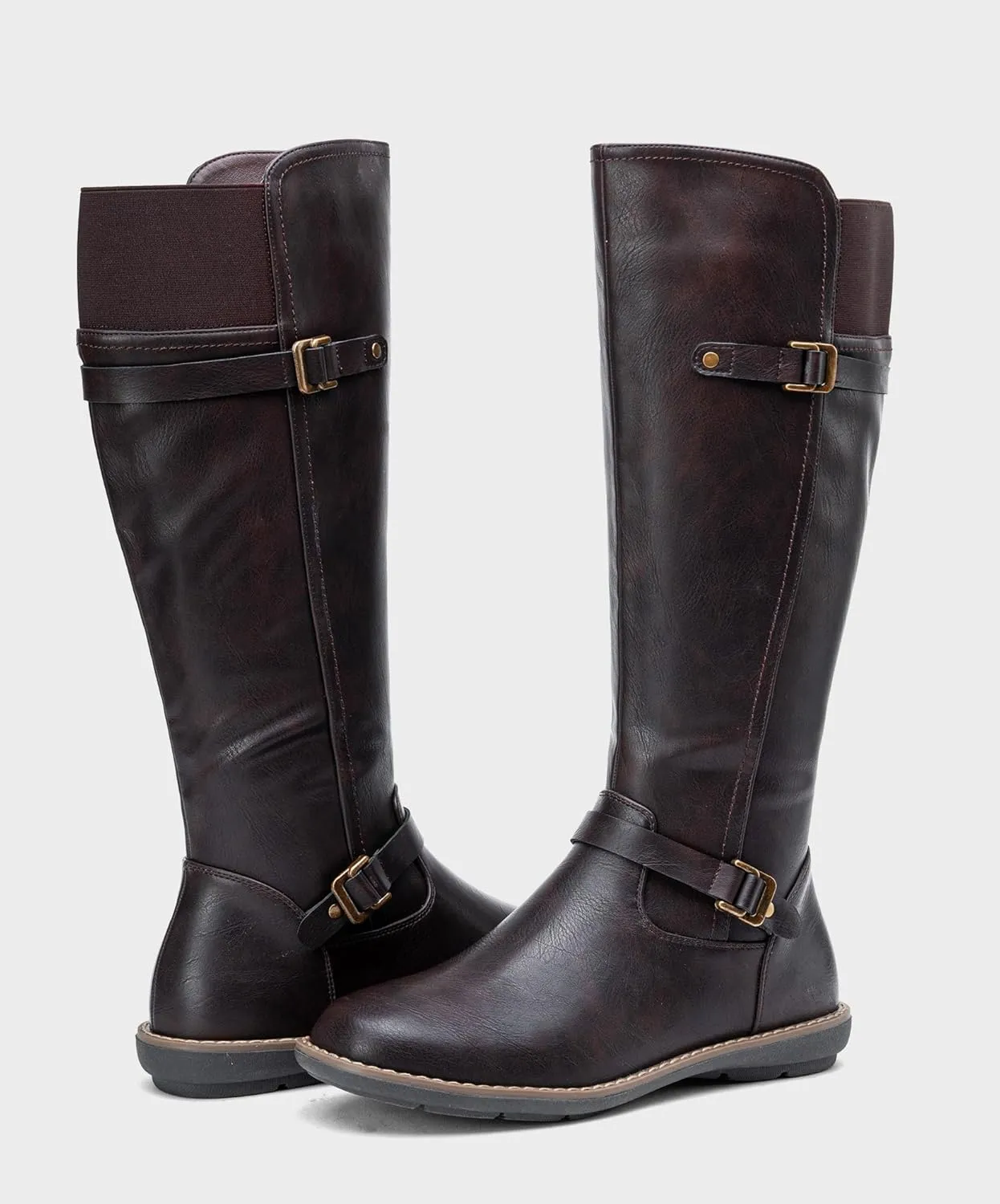 Jeossy Women's 9655 Knee High Boots Flat Riding Boots Buckle Tall Boots with Zipper for Women