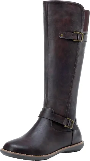 Jeossy Women's 9655 Knee High Boots Flat Riding Boots Buckle Tall Boots with Zipper for Women