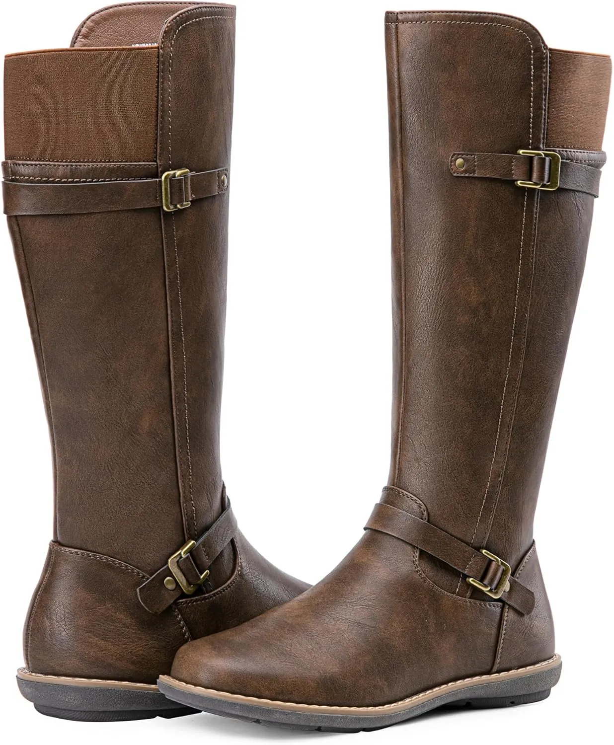 Jeossy Women's 9655 Knee High Boots Flat Riding Tall Boots with Buckle and Side Zipper
