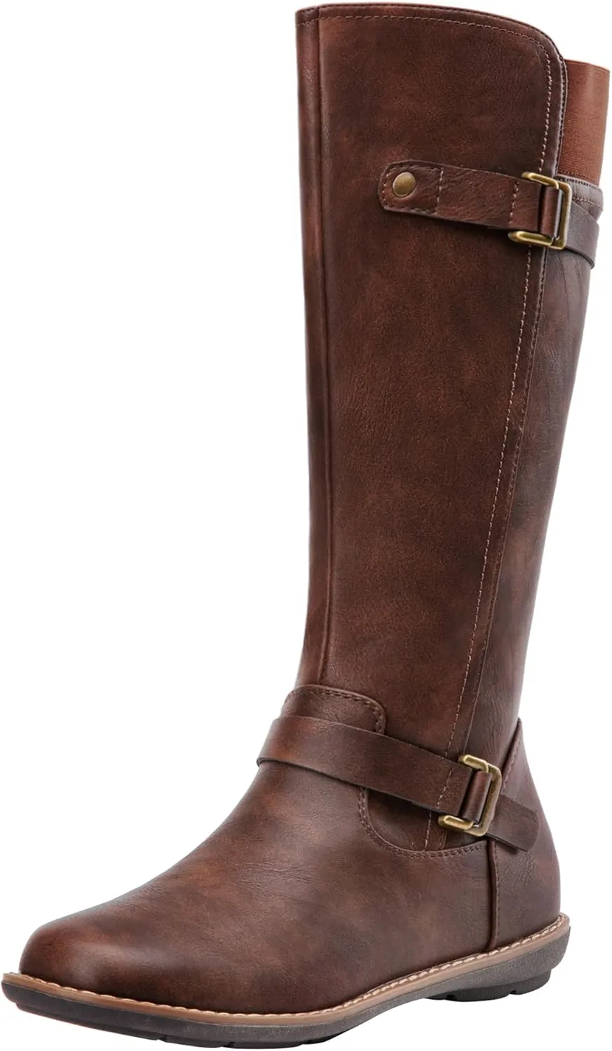 Jeossy Women's 9655 Knee High Boots Flat Riding Tall Boots with Buckle and Side Zipper