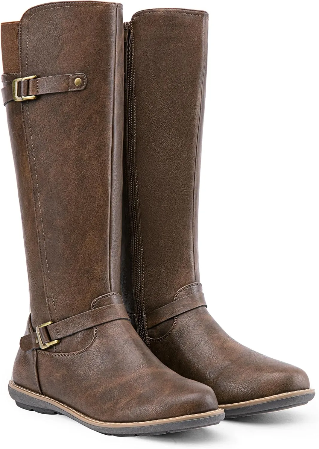 Jeossy Women's 9655 Knee High Boots Flat Riding Tall Boots with Buckle and Side Zipper