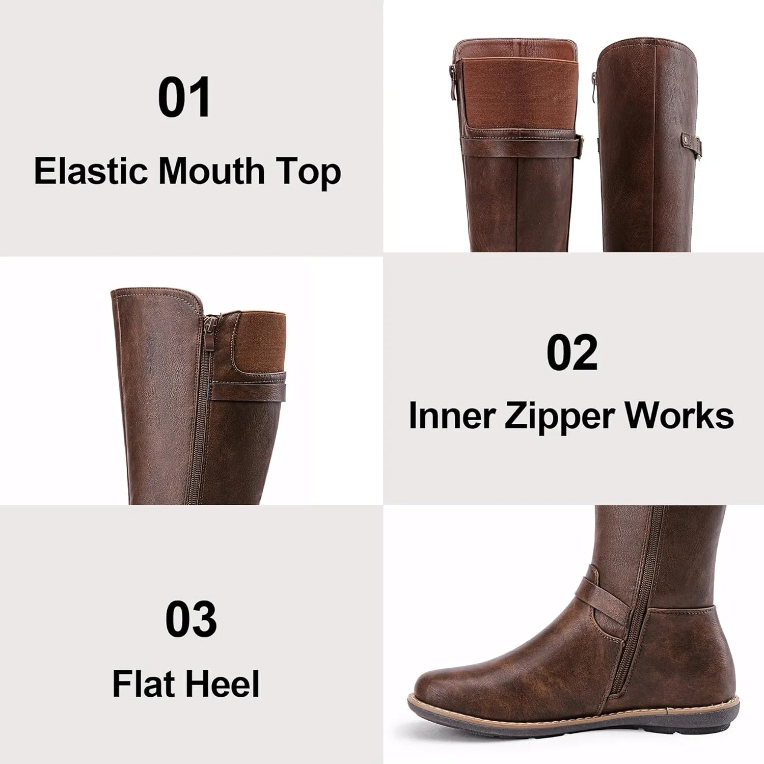 Jeossy Women's 9655 Knee High Boots Flat Riding Tall Boots with Buckle and Side Zipper