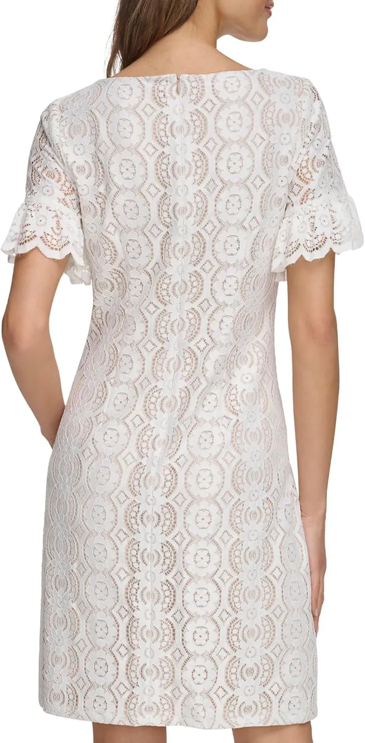Jessica Howard Women's Short Sleeve Boat Neck Lace Shift Mini Dress
