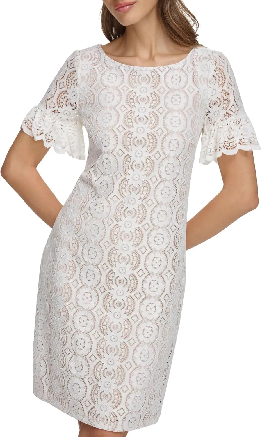 Jessica Howard Women's Short Sleeve Boat Neck Lace Shift Mini Dress