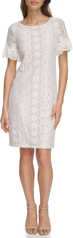 Jessica Howard Women's Short Sleeve Boat Neck Lace Shift Mini Dress