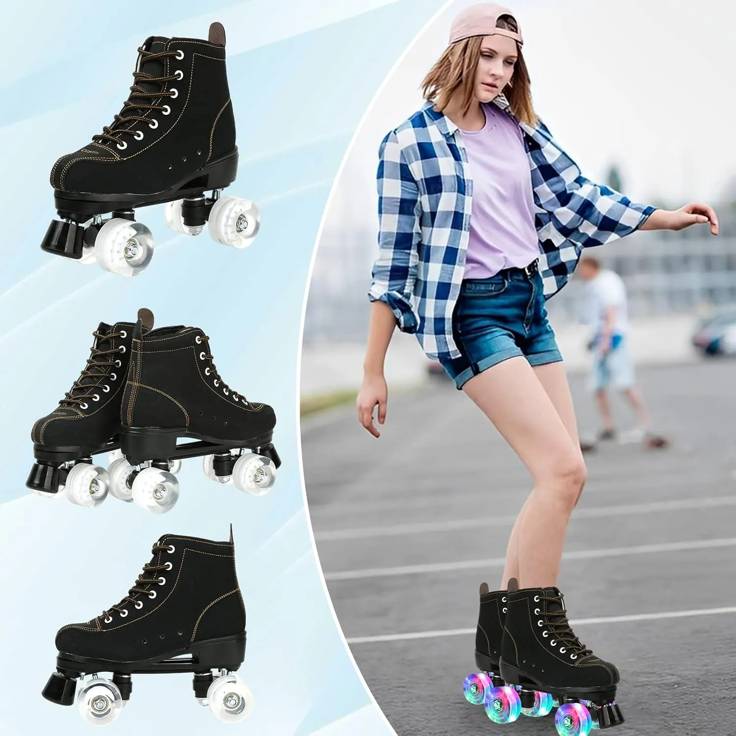 jessie Women's Roller Skates High Top Double Row Outdoor and Indoor Roller Skate Adjustable Roller Skates for Women Men Boys and Girls