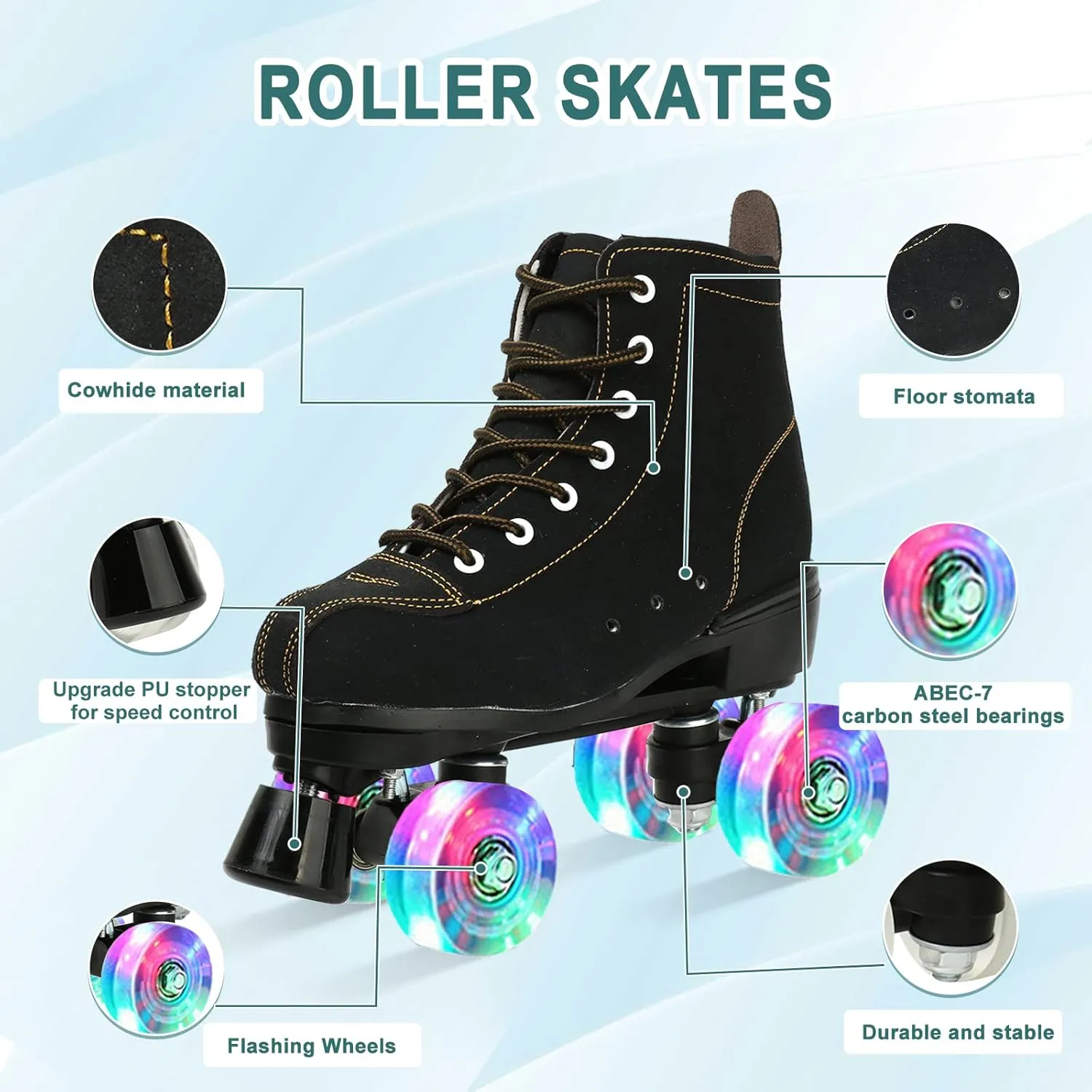 jessie Women's Roller Skates High Top Double Row Outdoor and Indoor Roller Skate Adjustable Roller Skates for Women Men Boys and Girls