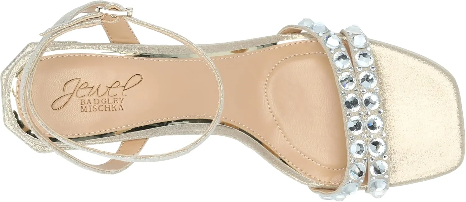 Jewel Badgley Mischka Honor Block Heels with Gemstone-Studded Straps