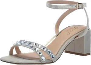 Jewel Badgley Mischka Honor Block Heels with Gemstone-Studded Straps