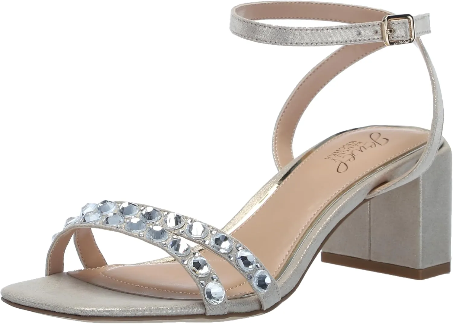 Jewel Badgley Mischka Honor Block Heels with Gemstone-Studded Straps
