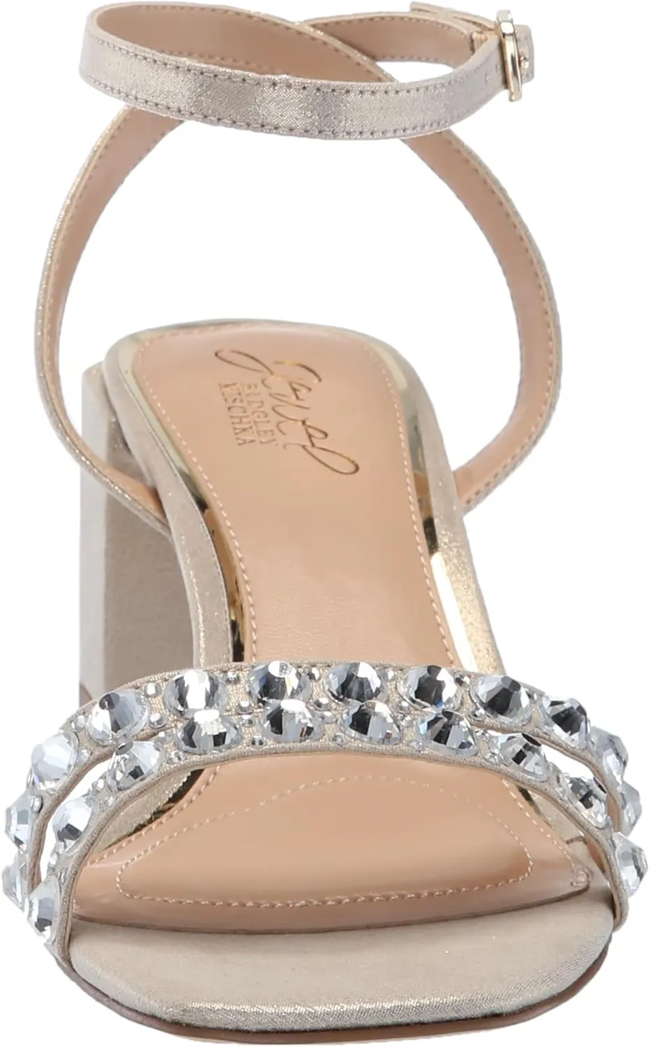 Jewel Badgley Mischka Honor Block Heels with Gemstone-Studded Straps
