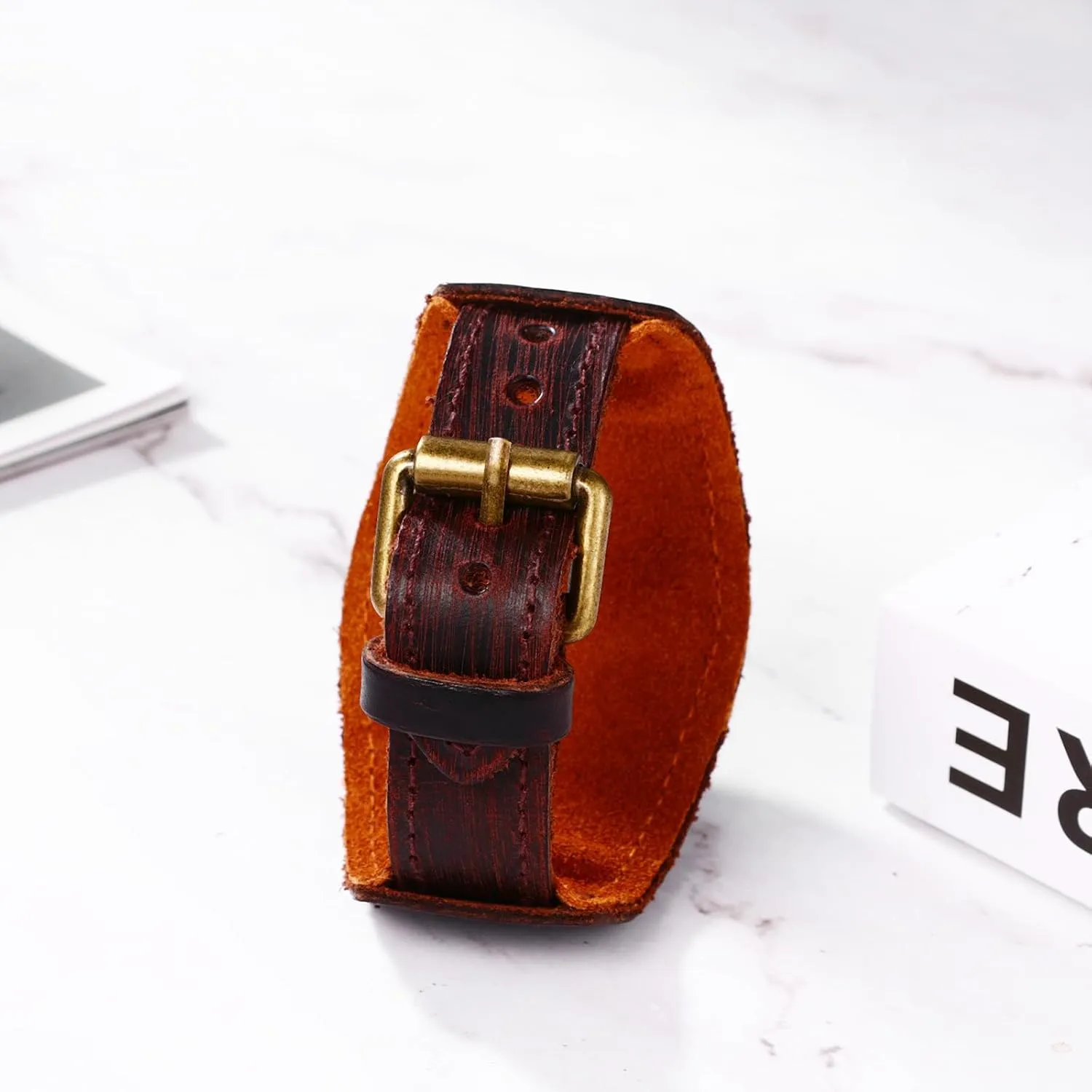 JewelryWe Black Brown Hip-hop Gothic Punk Style Men Watch Wide Leather Fashion Cuff Wristwatch