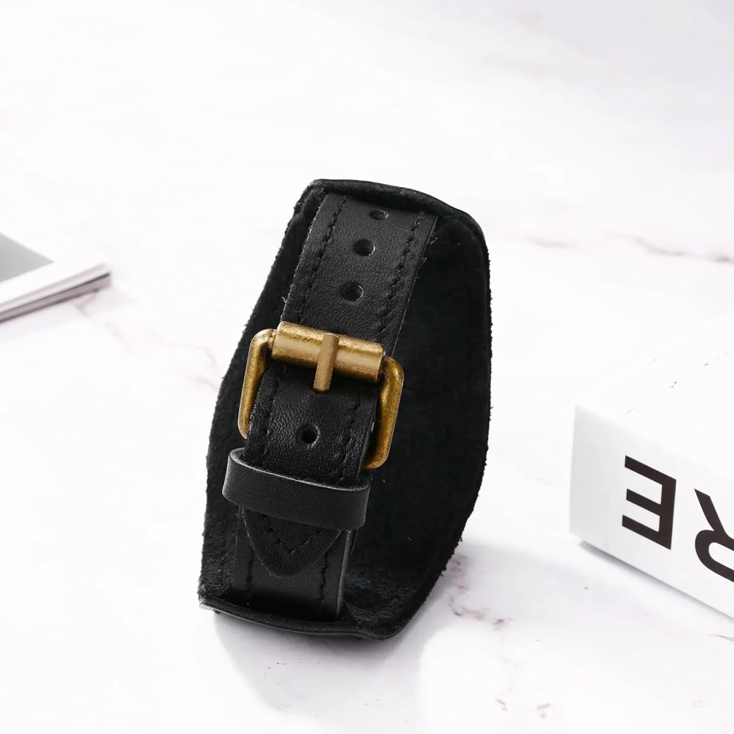 JewelryWe Black Brown Hip-hop Gothic Punk Style Men Watch Wide Leather Fashion Cuff Wristwatch