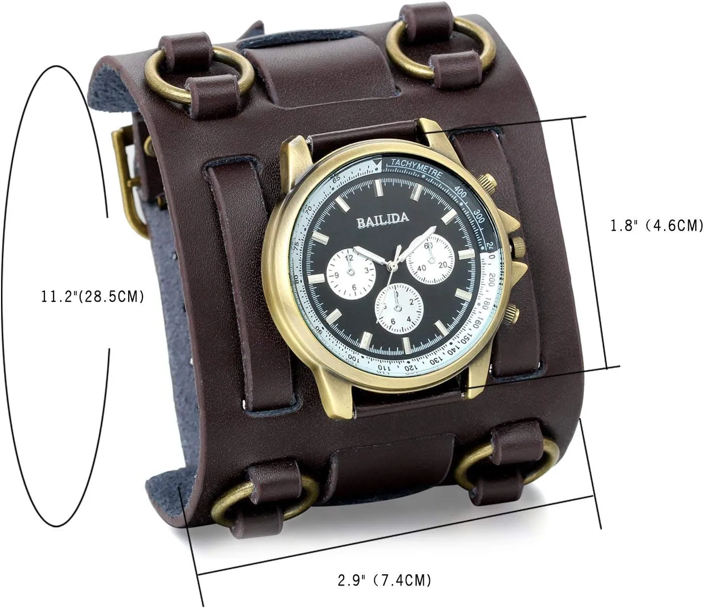JewelryWe Black Brown Hip-hop Gothic Punk Style Men Watch Wide Leather Fashion Cuff Wristwatch
