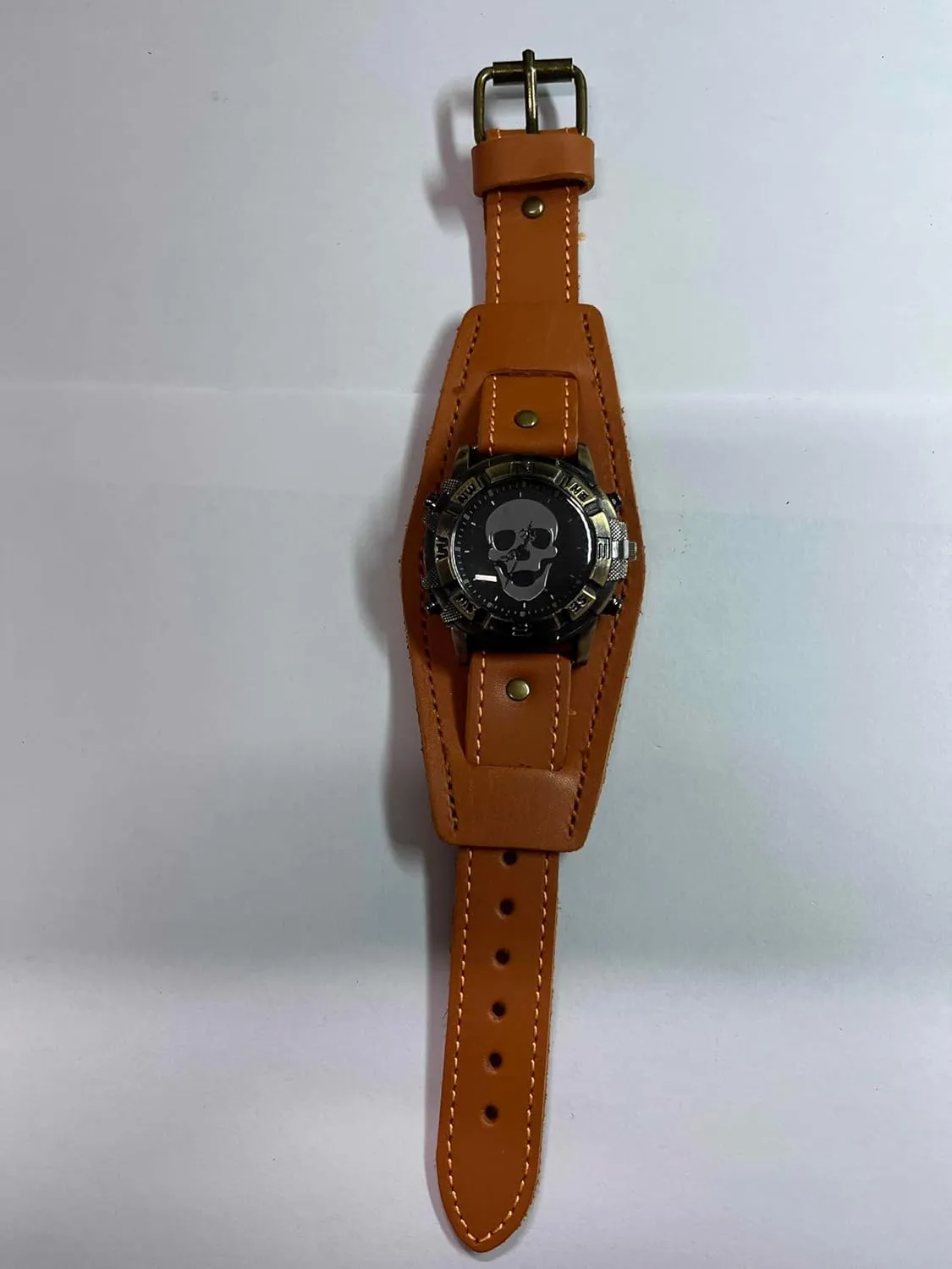 JewelryWe Black Brown Hip-hop Gothic Punk Style Men Watch Wide Leather Fashion Cuff Wristwatch