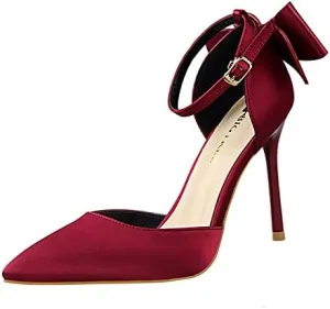 JiangWei Shu Women's High Heel Sandal Satin Bow Knot Pointed Toe Party Shoes