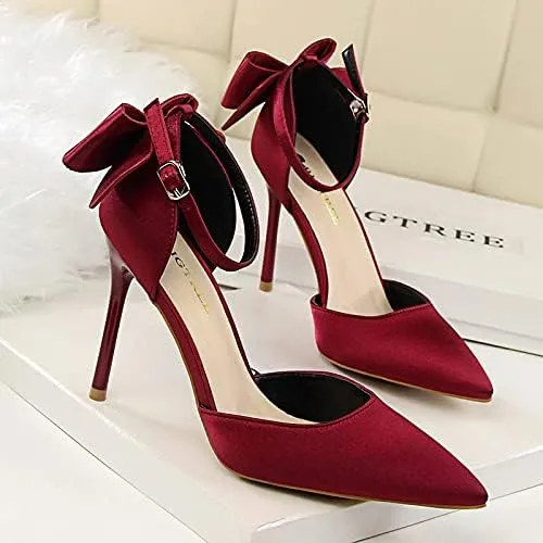 JiangWei Shu Women's High Heel Sandal Satin Bow Knot Pointed Toe Party Shoes