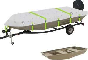 Jon Boat Cover Fit Tracker Grizzly 1648, 14-16ft Trailerable 900D Heavy Duty with PU Coating 100% Waterproof & UV-Resistant, [Motor Cover Included]