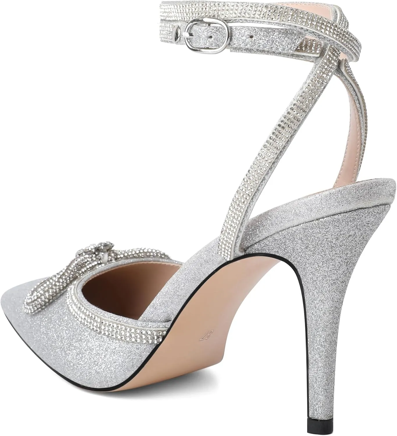 Joseywade Rhinestone Bow Heels High Stiletto Heels Pumps Closed Pointed Toe Women Lace-up Strappy Ankle Strap Shoes for Bridal Brides
