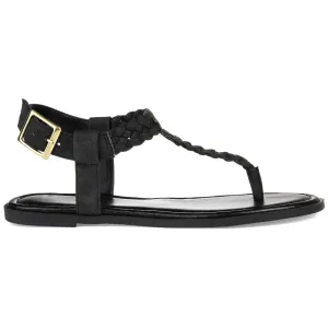 Journee Collection Womens Genevive Braided T-Strap Sandals Black 10 Medium (B,M)