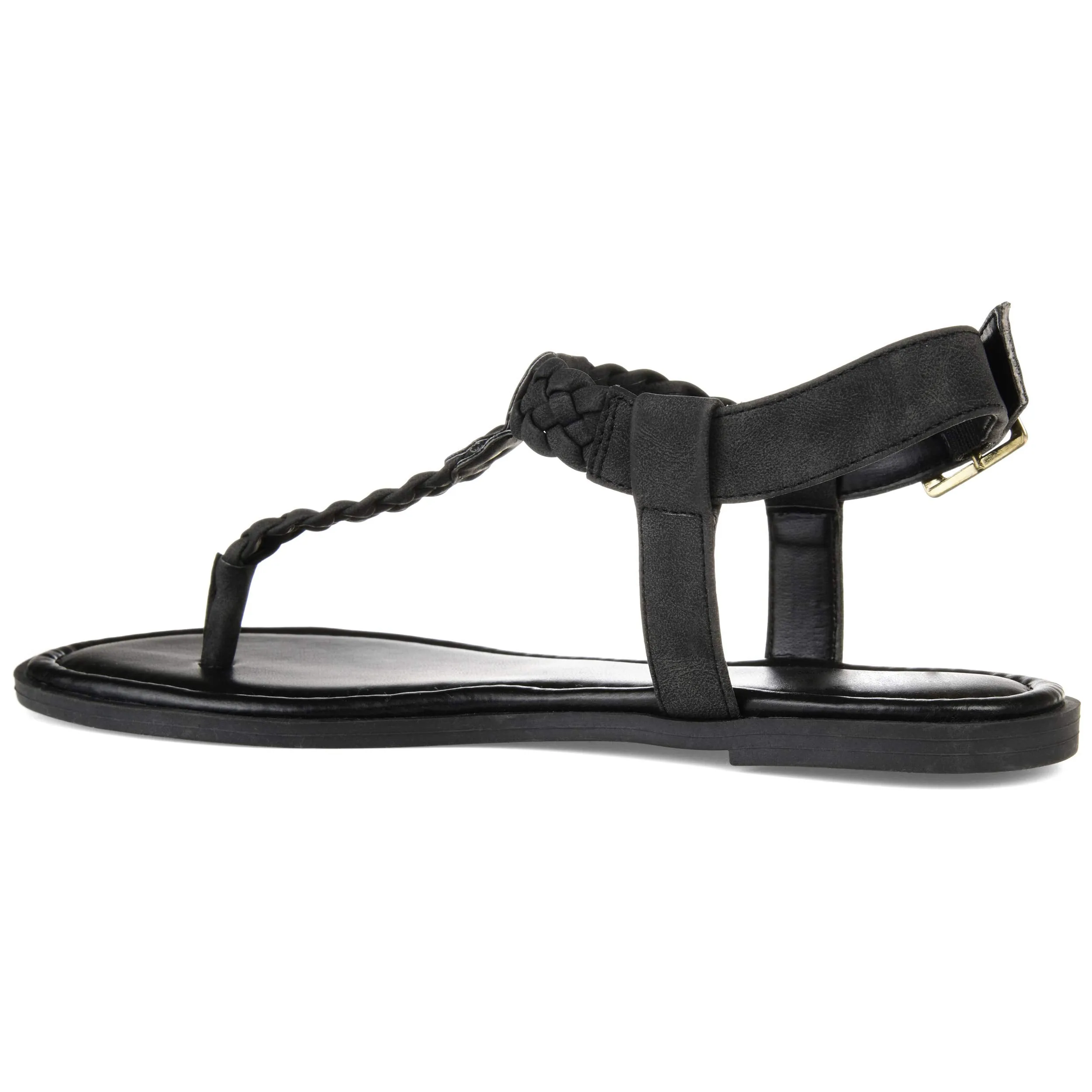Journee Collection Womens Genevive Braided T-Strap Sandals Black 10 Medium (B,M)