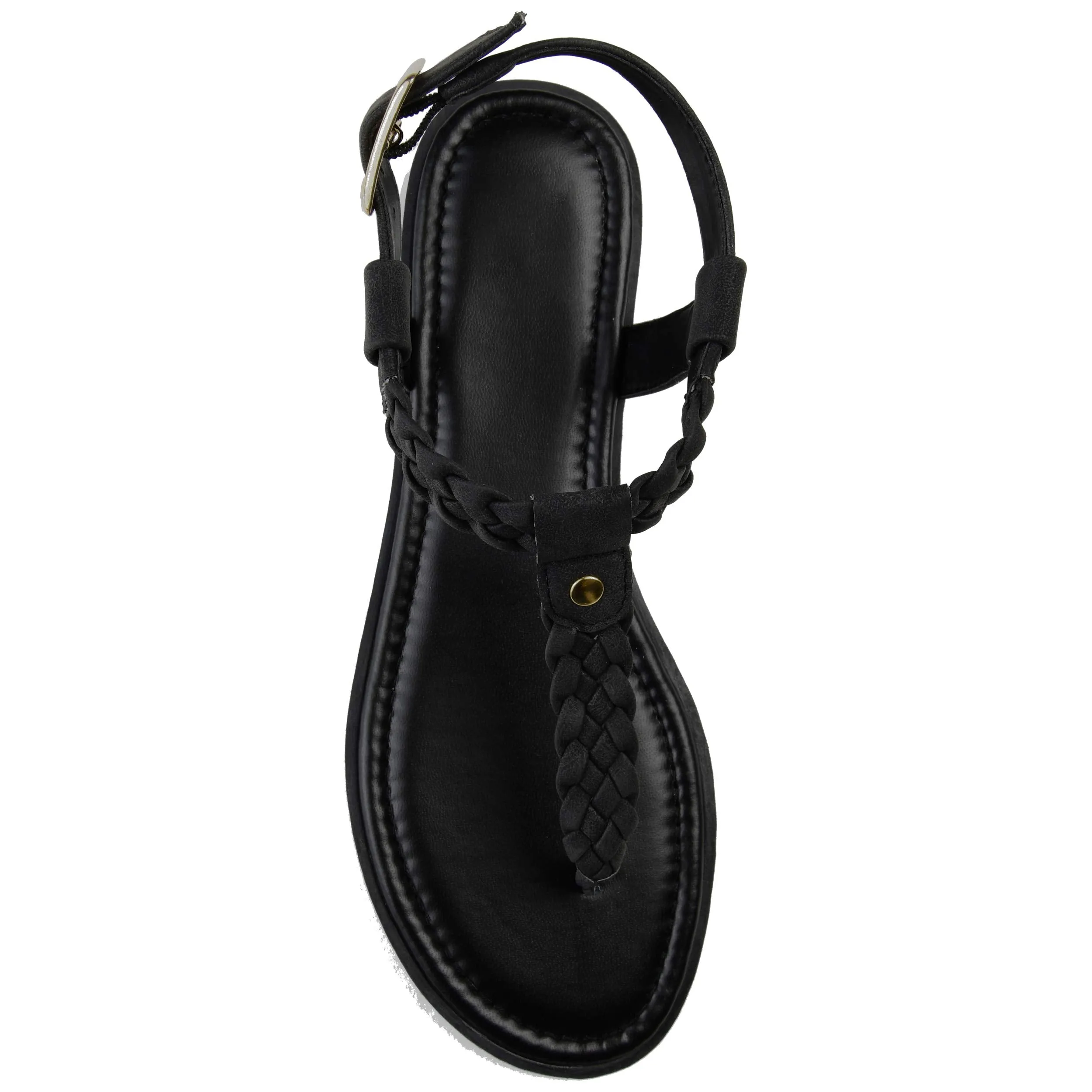 Journee Collection Womens Genevive Braided T-Strap Sandals Black 10 Medium (B,M)