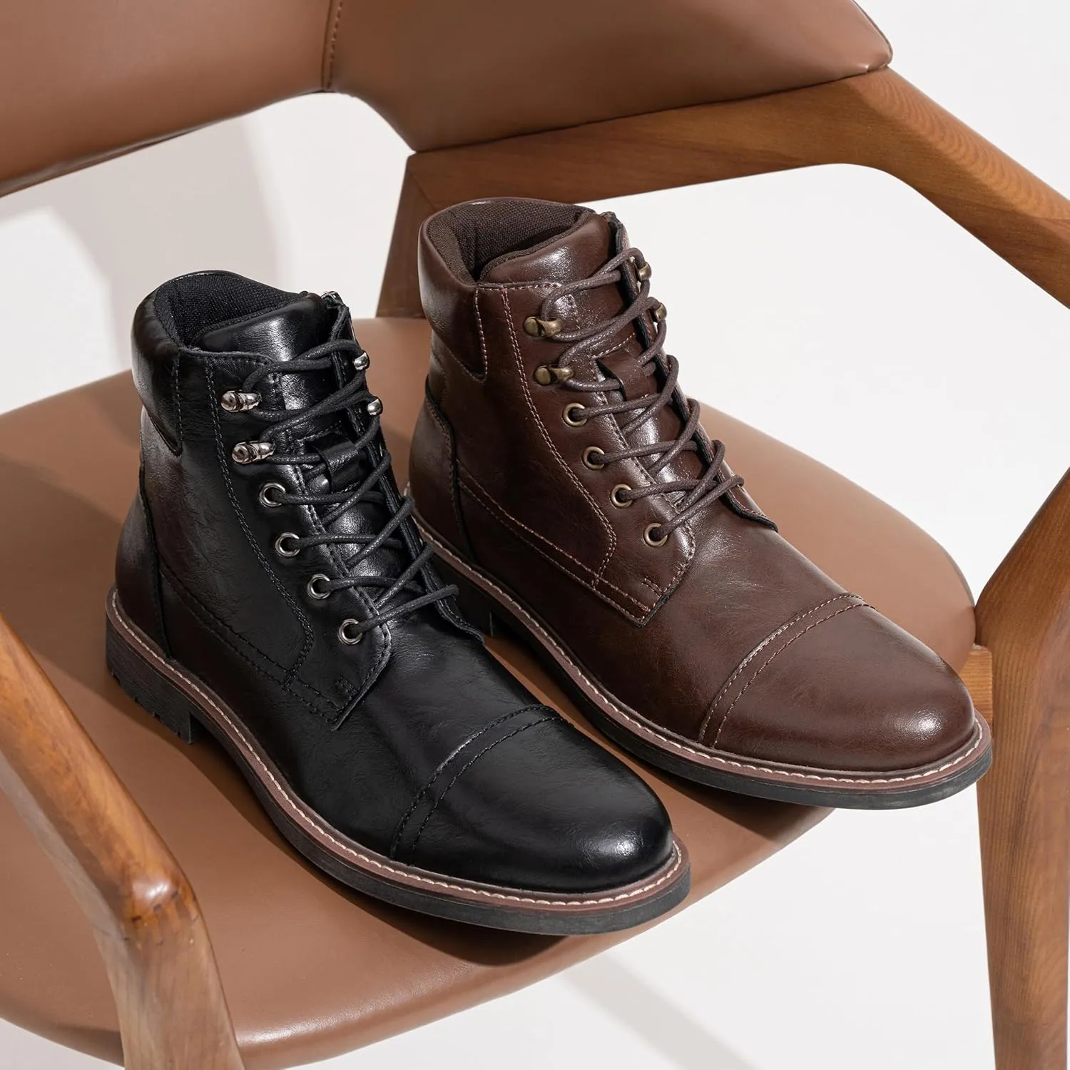 Jousen Mens Boots Leahter Retro Dress Boot Cap Toe Casual Motorcycle